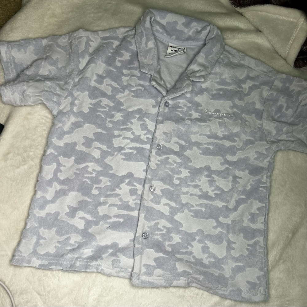 Champion light blue towel material short sleeve button down